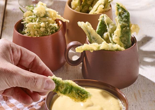 Tempura de légumes de saison, mayonnaise à la bière - Photo Image et associés