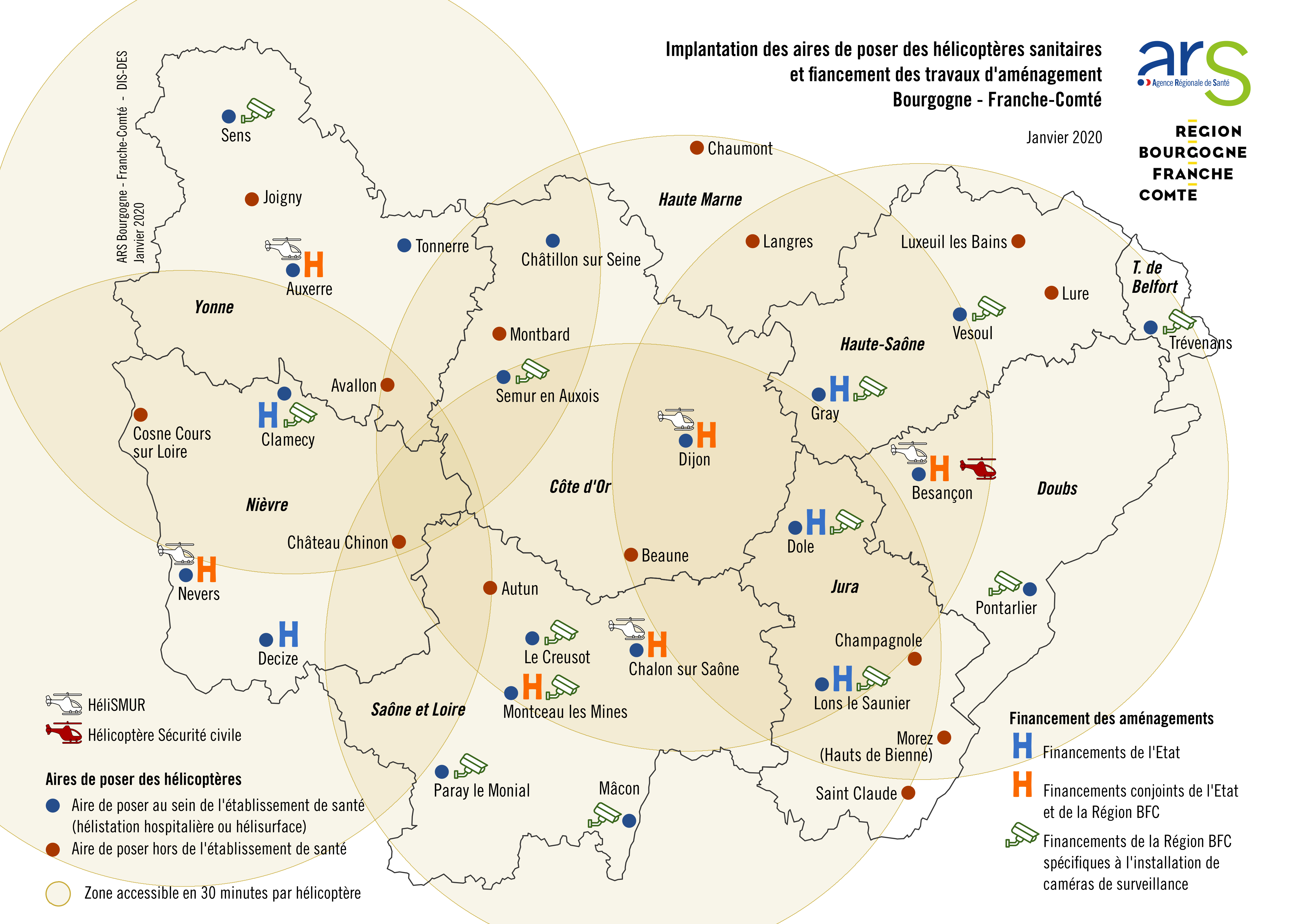 Carte des hélistations de la région