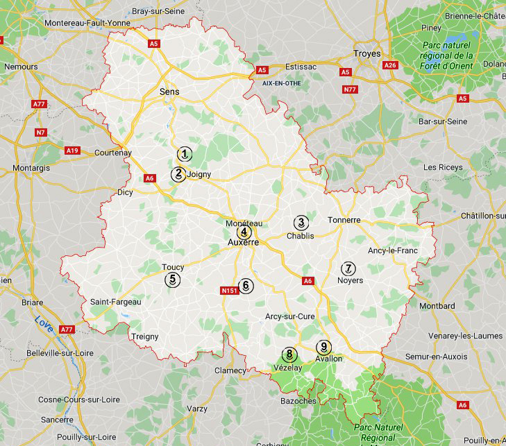 Carte de l'Yonne (89) - DR