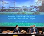 Signature de convention Etat-Région pour le financement de travaux sur les petites lignes ferroviaires en Bourgogne-Franche-Comté, jeudi 4 mars 2021 à Dijon- Photo DR