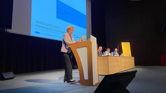 Marie-Guite Dufay, présidente de Région, lors du séminaire collectif du SRADDET, lundi 16 mai 2022 à Beaune (21) - Photo Bourgogne-Franche-Comté Léopoldine Dériot