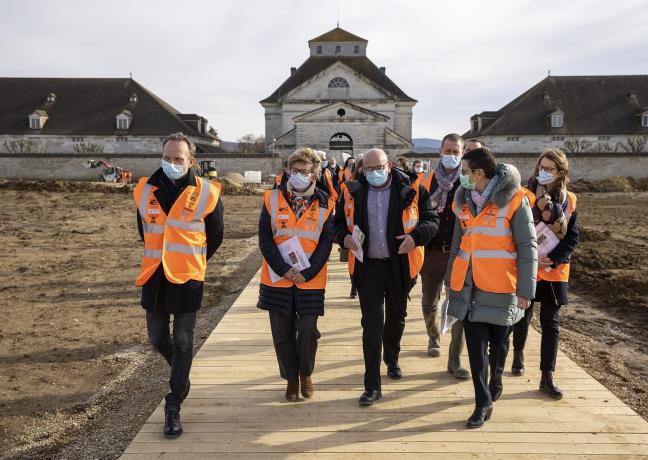 Visite du chantier « Un cercle immense », Saline royale d’Arc-et-Senans (25) le 17 février 2021 – Photos © David Cesbron / Région Bourgogne-Franche-Comté 