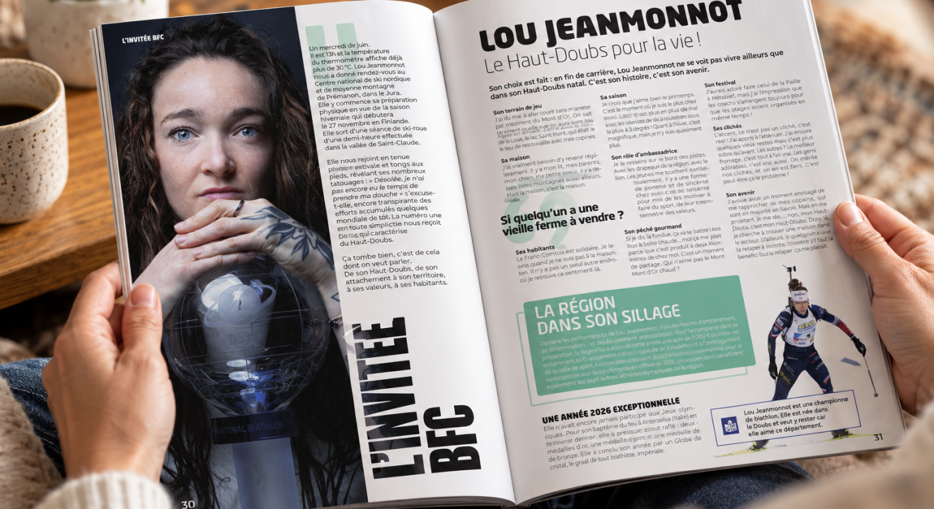 BFC, le mag, octobre 2026, pages dédiées à Lou Jeanmonnot - DR